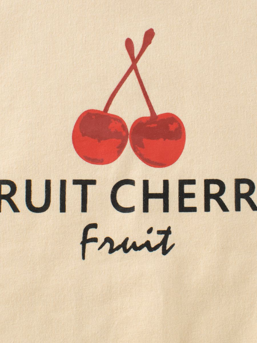 (大童)純棉圓領薄長袖上衣-櫻桃-杏色