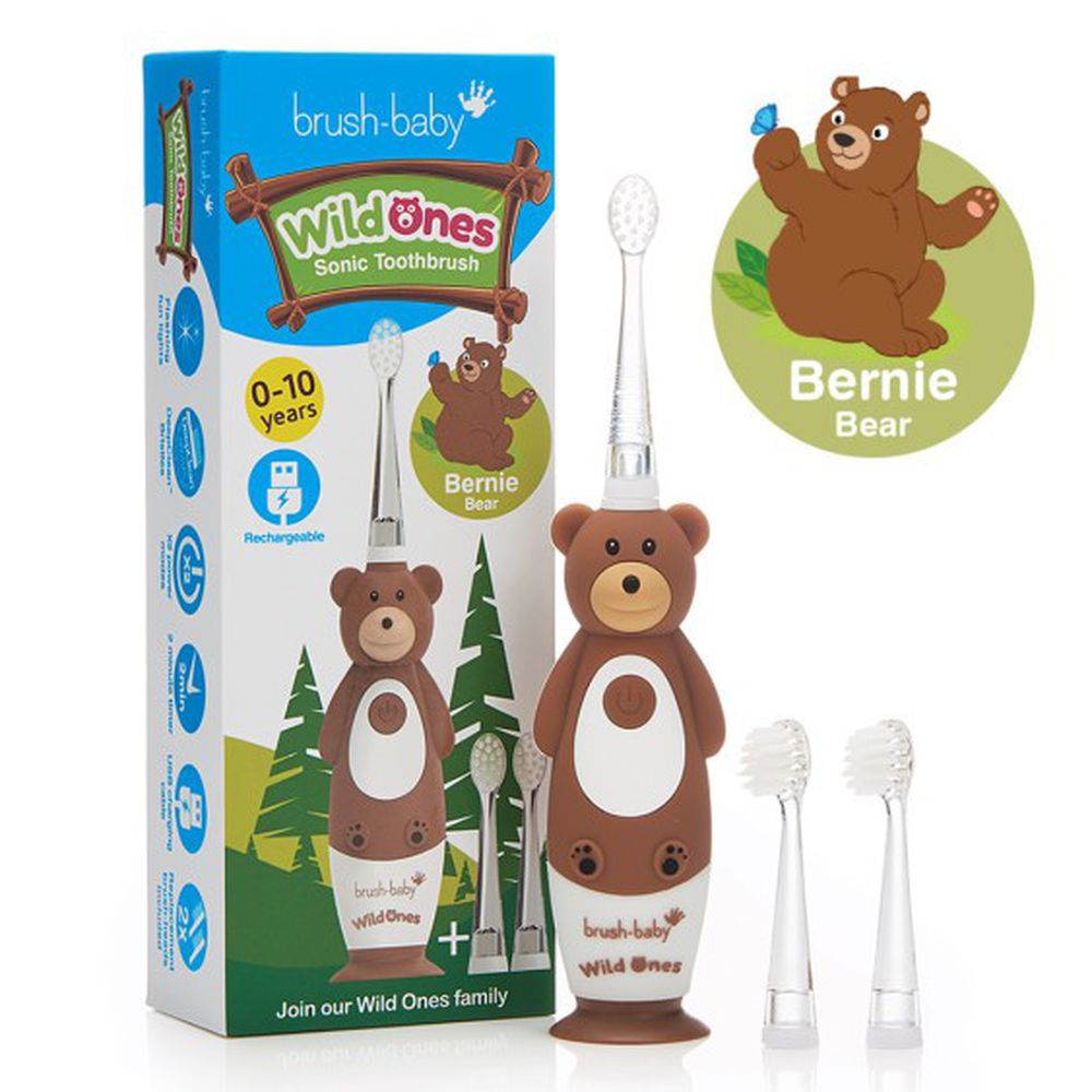 英國 brush-baby - 充電式聲波電動牙刷-棕熊-柏尼克-0-10歲