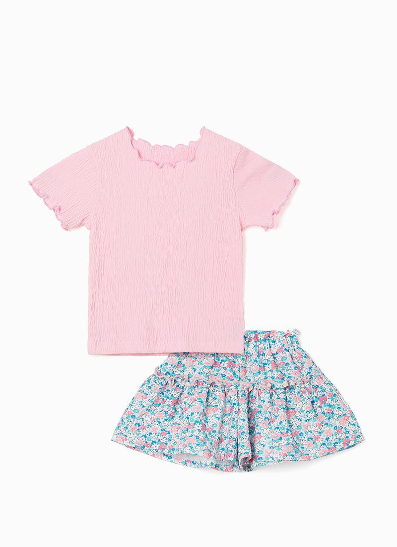 韓國 OZKIZ - 皺褶感上衣碎花褲裙套裝