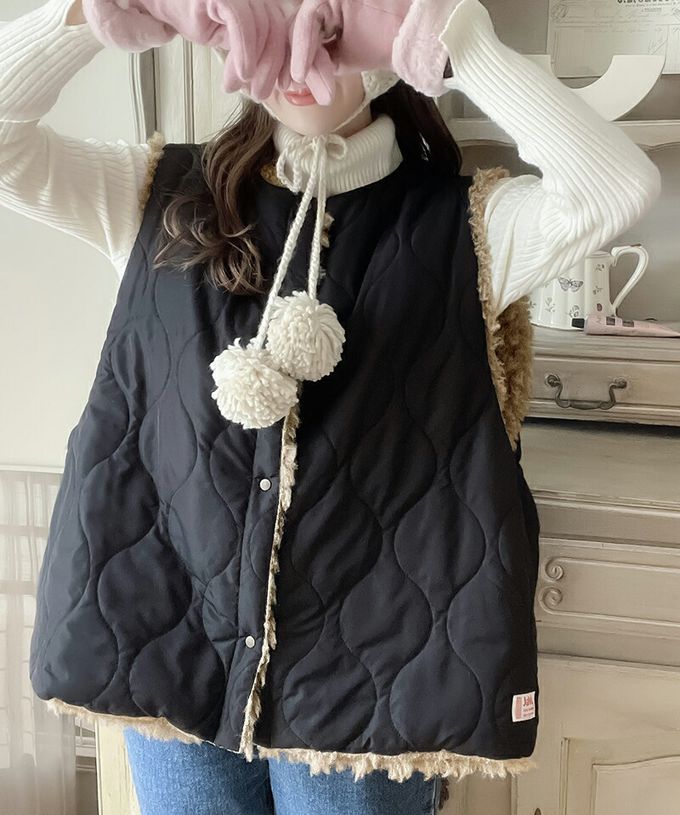 日本 Classical Elf - 雙面穿時尚泰迪熊毛絨背心-軍綠