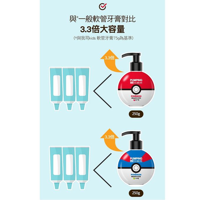 麗奇 - 寶可夢按壓式兒童牙膏250g-一般球(草莓)