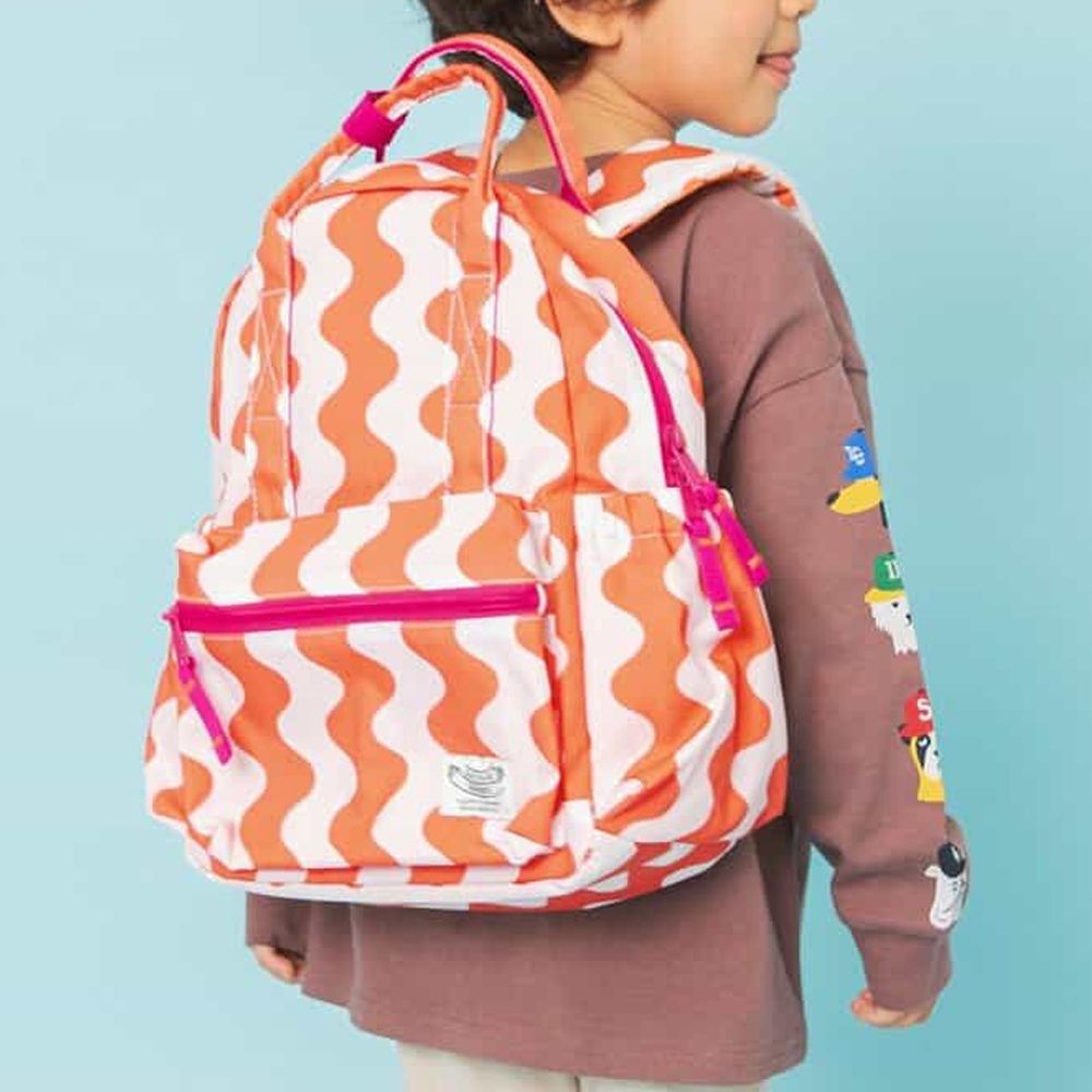 [可機洗]輕便大開口出遊背包-曲線-橘紅系