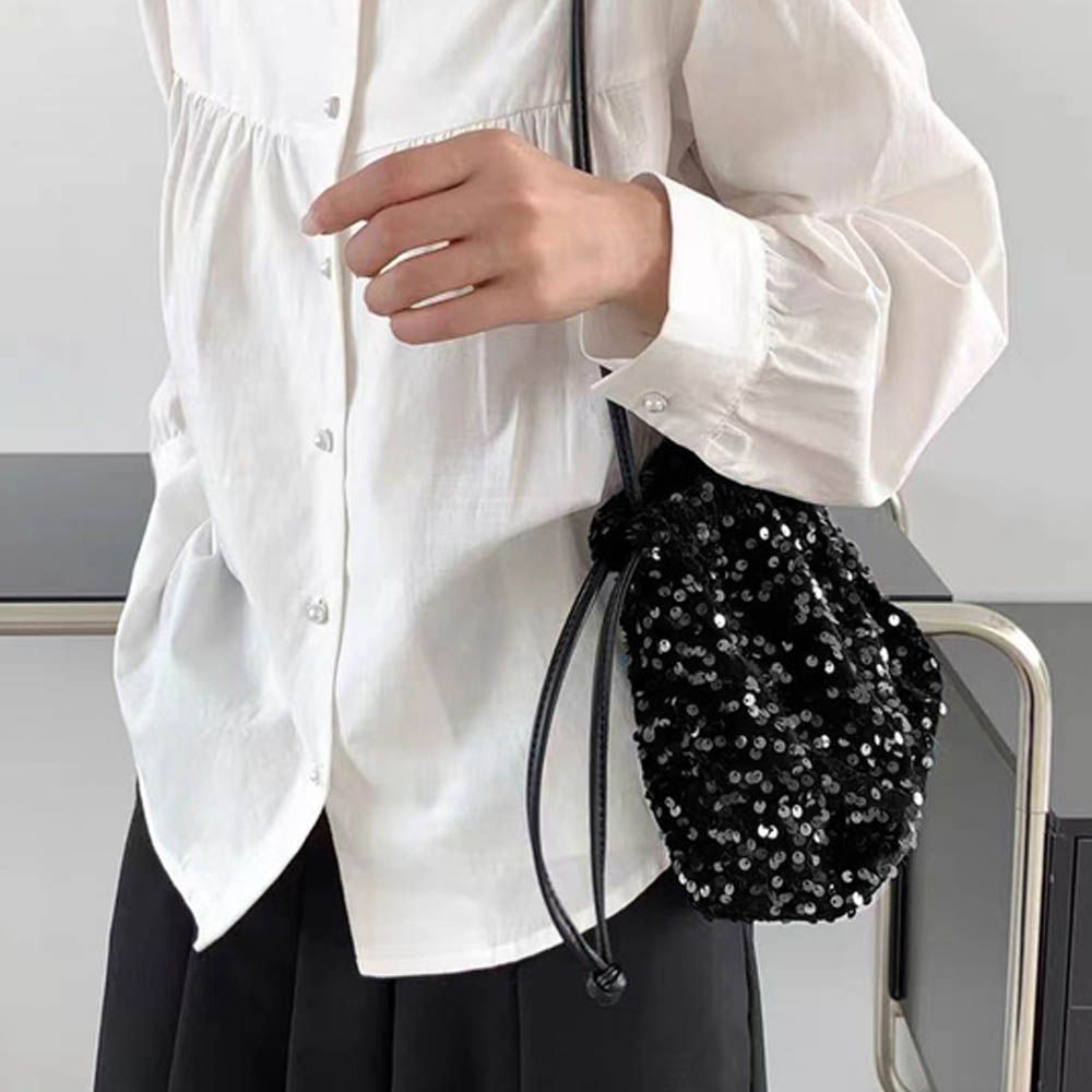 閃耀亮片迷你抽繩肩背包-黑 (F)