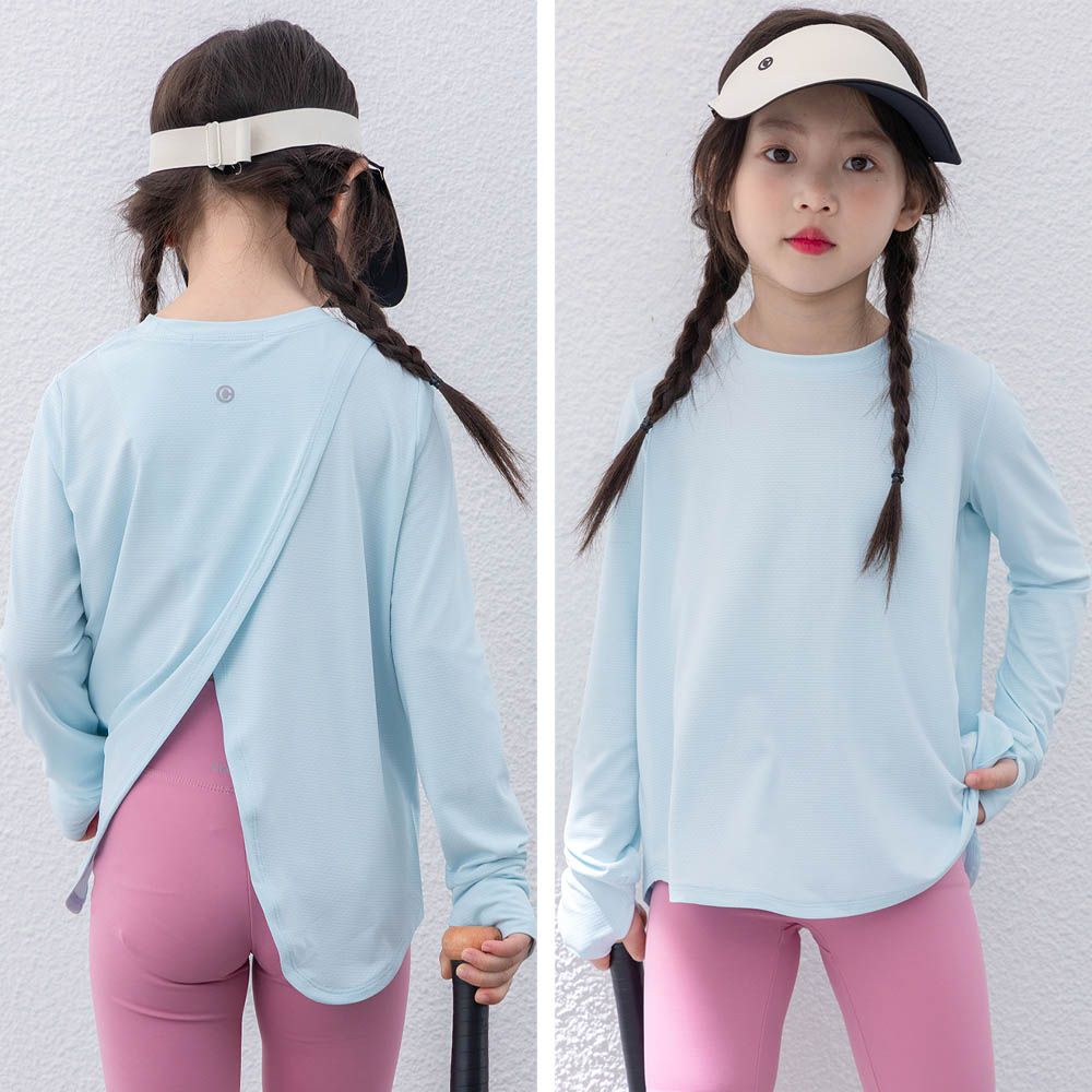 UPF50+防曬涼爽後開衩長袖上衣-藍色