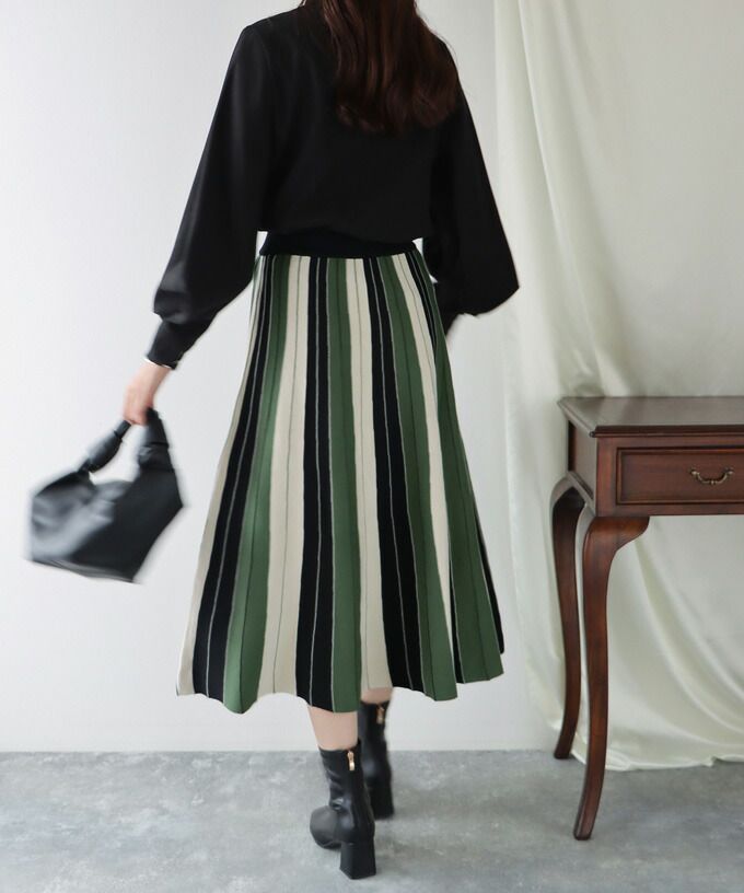 日本 BLUE EAST - [店員推薦] 撞色修身針織長裙-深藍x粉紫