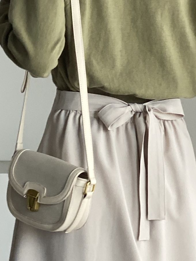 韓國女裝連線 - 淑女後鬆緊綁帶蝶結打褶中長裙-米 (FREE)