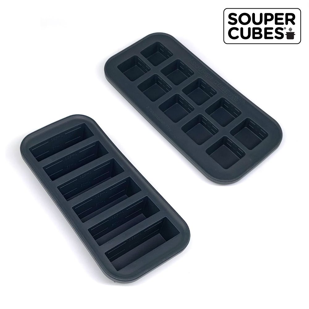 美國SOUPER CUBES - 多功能食品級矽膠保鮮盒_曜石灰2件組(6格+10格)