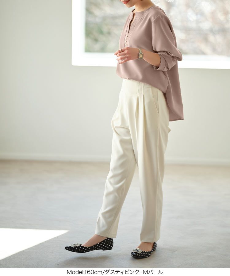 日本 Kobe Lettuce - 優雅V領珍珠釦長袖上衣-淺水藍