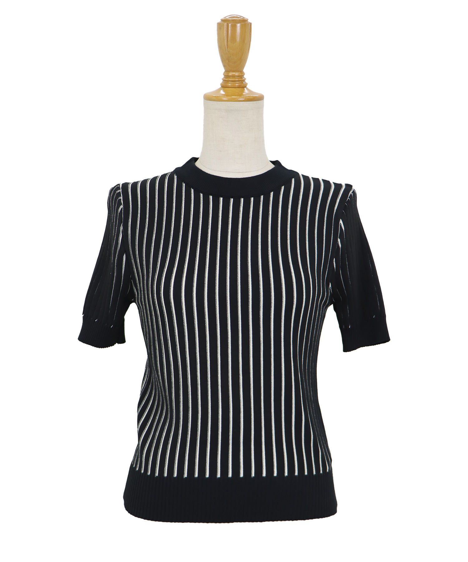 日本 BLUE EAST - 彈性寬羅紋薄針織短袖上衣-淺粉x白