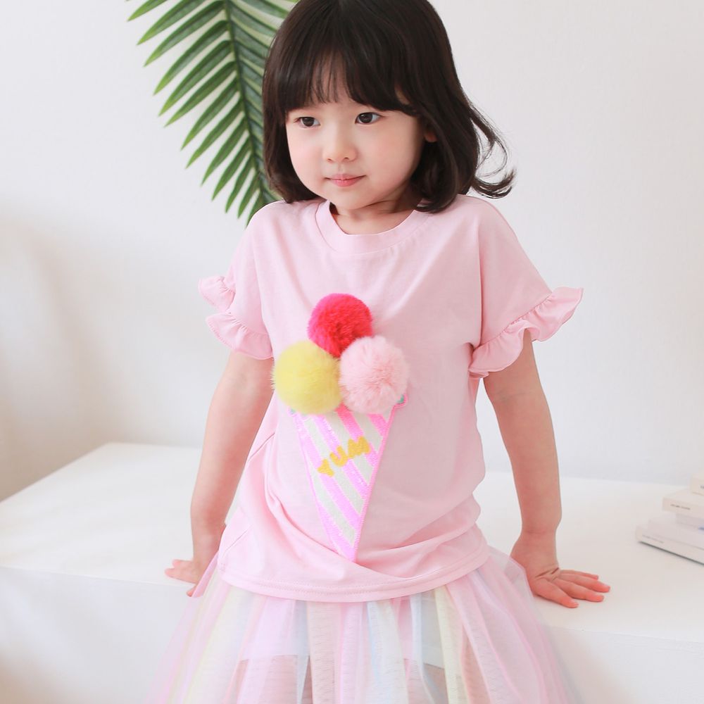 韓國 Coco Rabbit - 立體冰淇淋荷葉袖T-粉紅