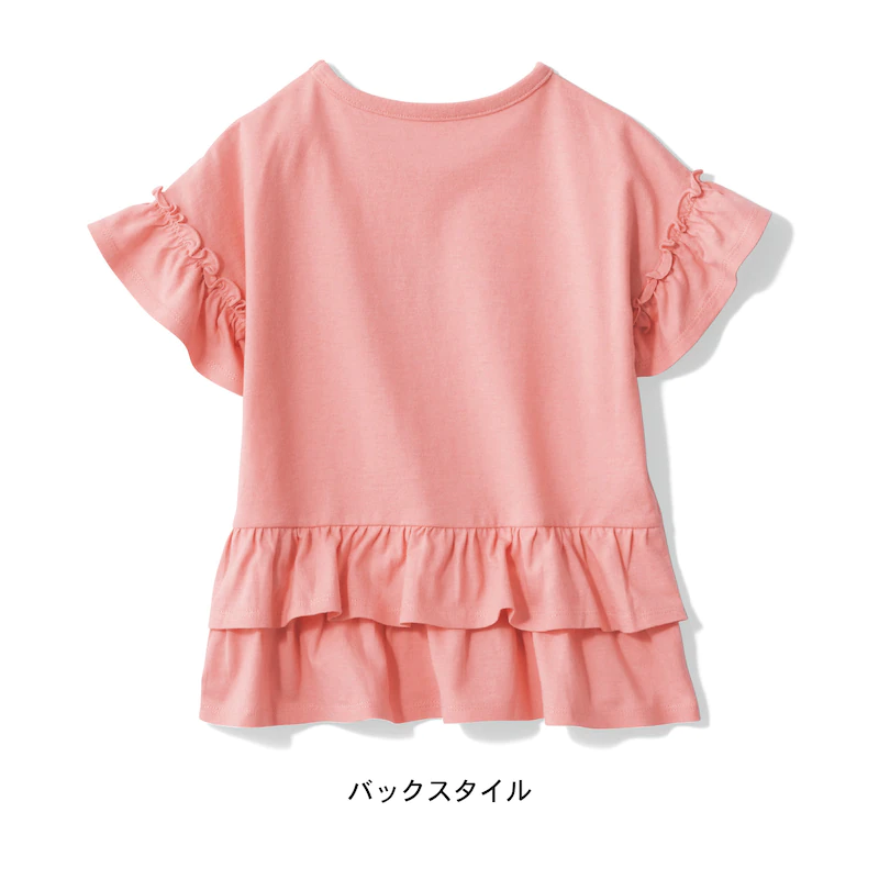 日本千趣會 - 迪士尼天竺棉荷葉袖短T-小美人魚剪影-粉