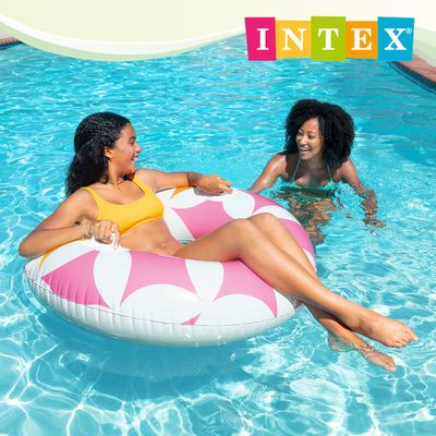 INTEX - 永恆花紋帶扶手游泳圈直徑114cm 適9歲+ (56269)-花朵