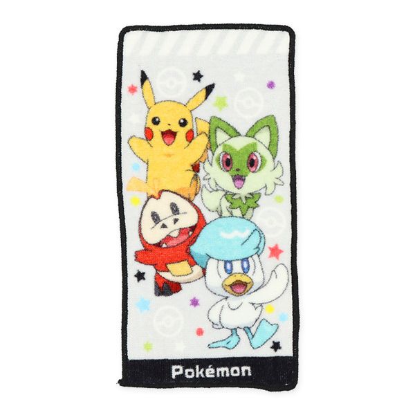 日本西松屋 - 純棉上學擦手巾/手帕(2入組)-寶可夢-黑白 (10×20cm)