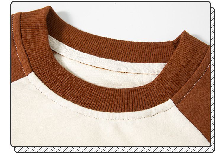 純棉圓領短版長袖上衣/大學T-暴龍-咖啡+杏