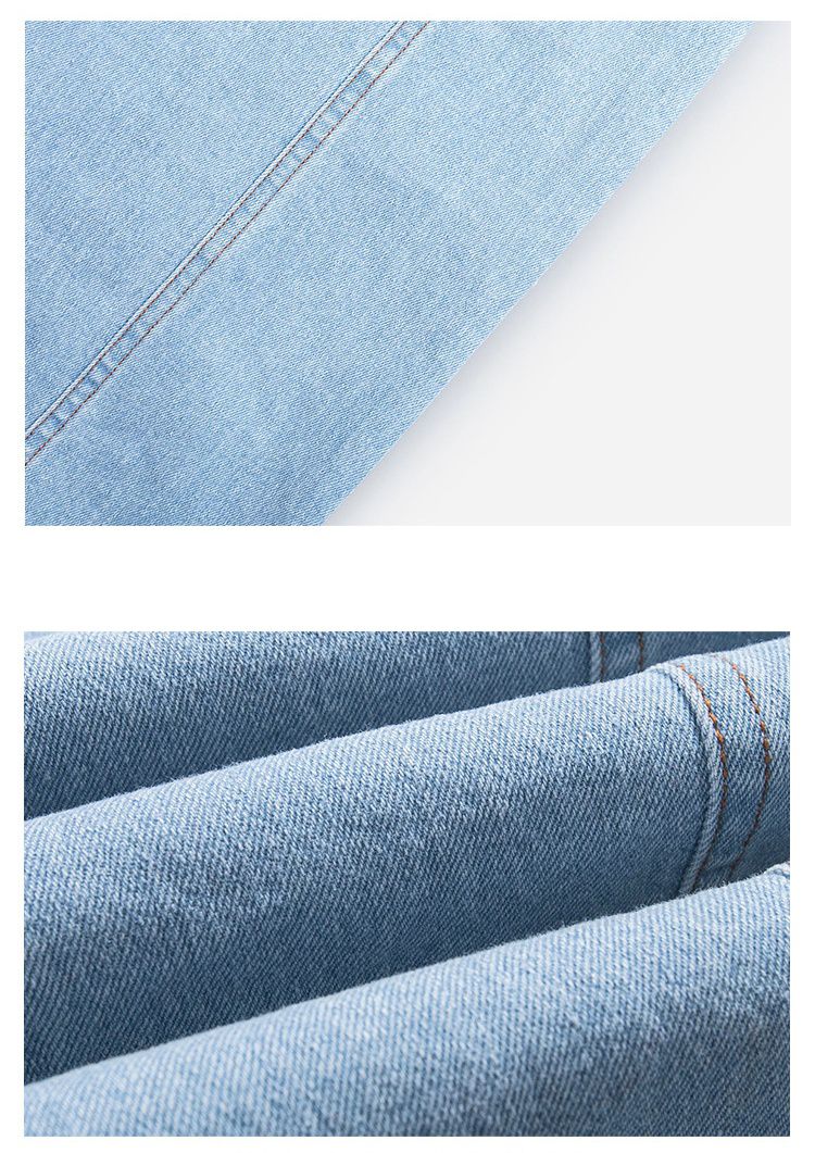 純棉寬鬆休閒牛仔長褲-淺藍色