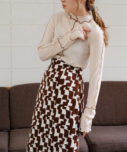 日本 Bou Jeloud - 木耳滾邊長袖上衣-淺灰