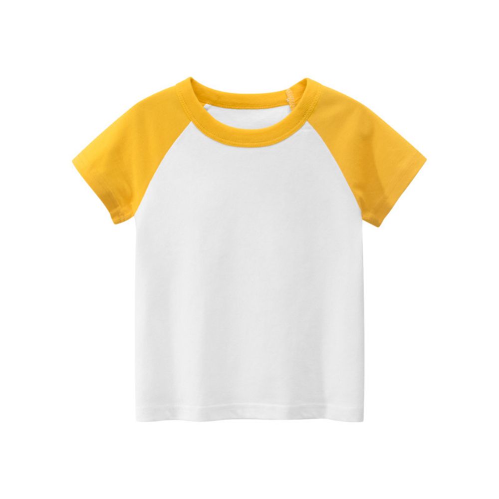27KIDS - 純棉短袖上衣-拼接款-黃+白