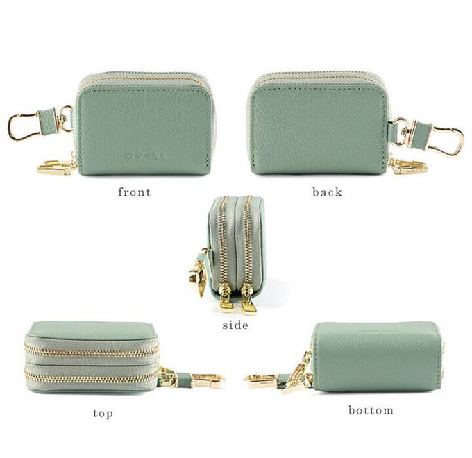 日本 LIZDAYS - 真皮鑰匙收納拉鍊小包-鮭魚粉 (8.5x6x4cm)