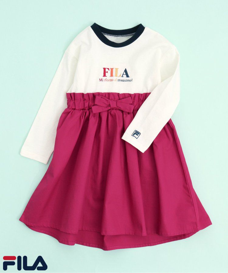日本 apres les cours - FILA聯名 刺繡logo拼接假二件洋裝-白x酒紅