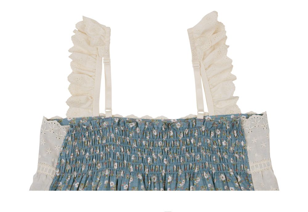 韓國 ULLALA - 蕾絲花邊無袖睡衣(兩件式)-藍 (FREE)