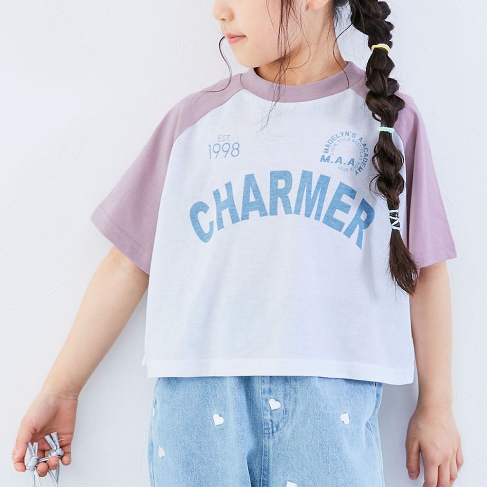 女孩運動風設計款短袖T恤-CHARMER-粉紫x白