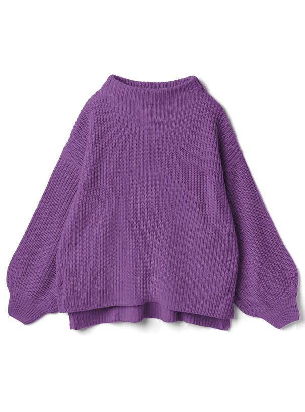 日本 GRL - 優雅酒瓶領澎澎袖針織毛衣-咖啡 (F)