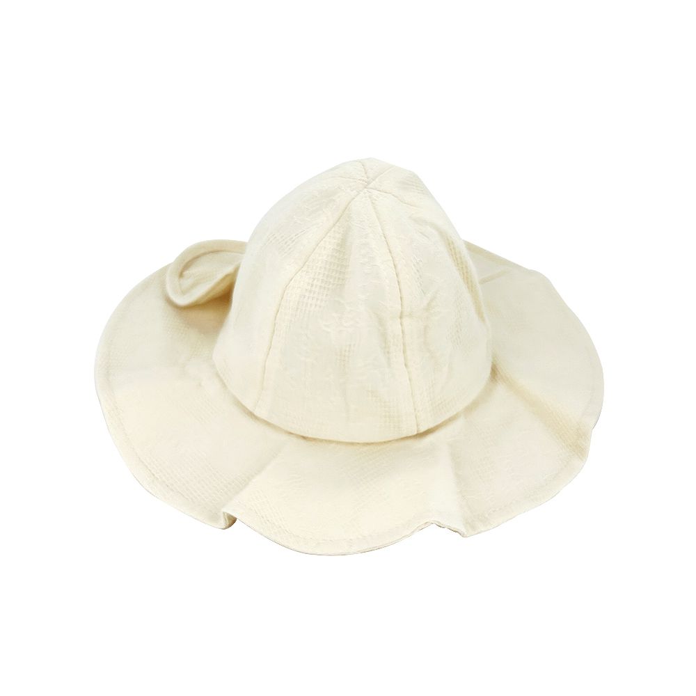 寶寶防曬帽 蝴蝶結素色公主帽 童帽-米色 (頭圍40公分內適用)