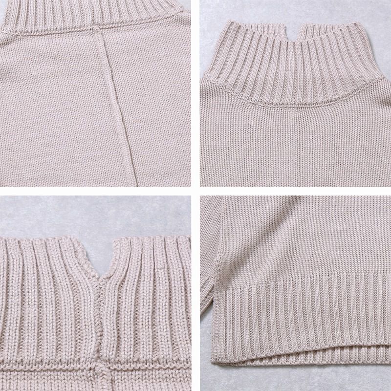 日本 Rejoule - 大立領寬鬆針織毛衣-米 (M(Free size))