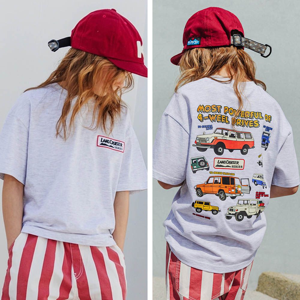 背後旅行車印短袖上衣-淺灰