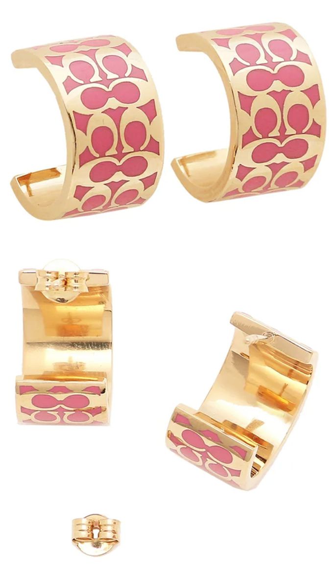 COACH - C-logo耳環-紅+玫瑰金