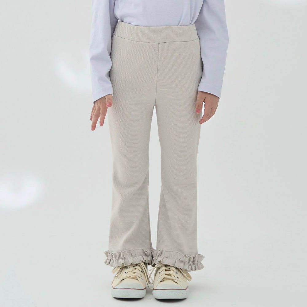 彈力荷葉邊微喇叭長褲-米杏