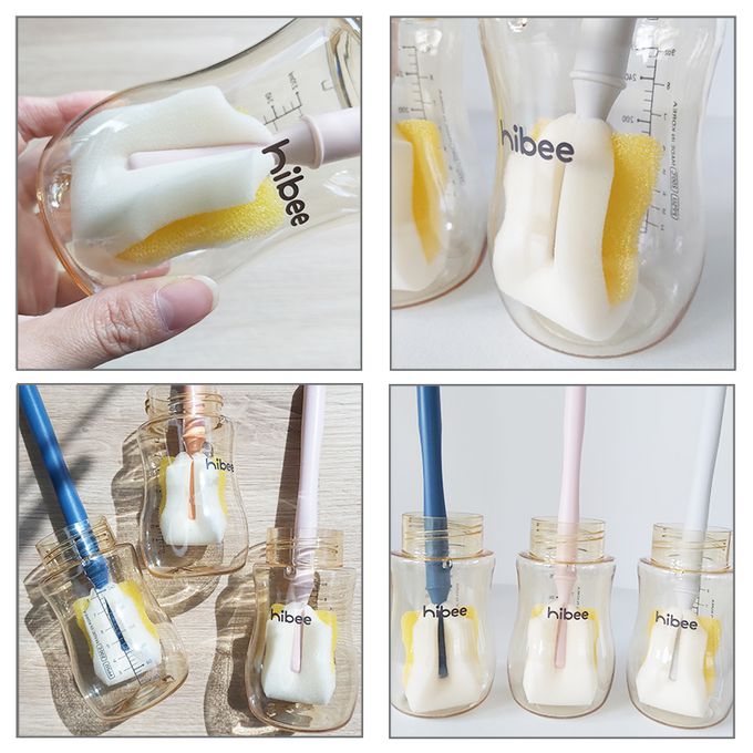 正韓 hibee - 極柔細各類水瓶/水壺/奶瓶 廚房萬用海綿刷(旋轉型)+茶壺嘴刷+吸管刷-HTB002