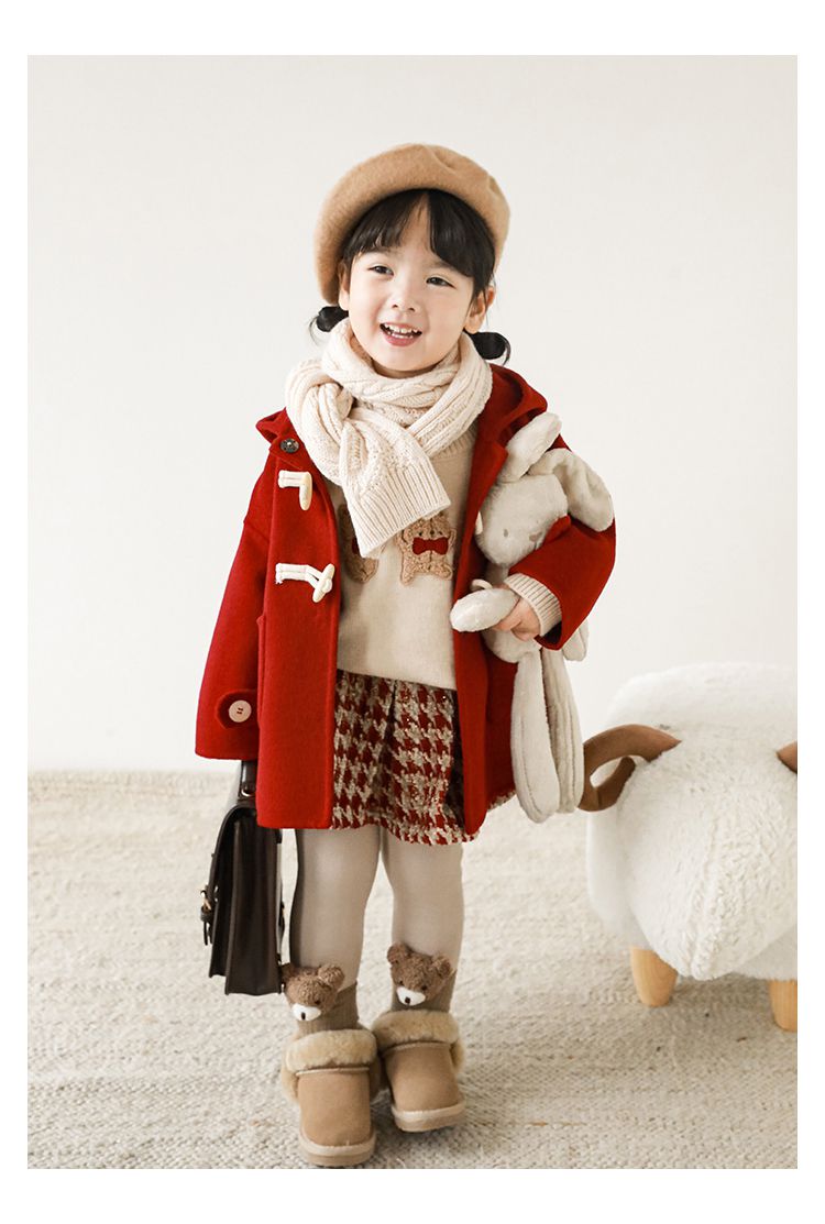 TONGMO - 加厚復古牛角釦連帽外套-駝色