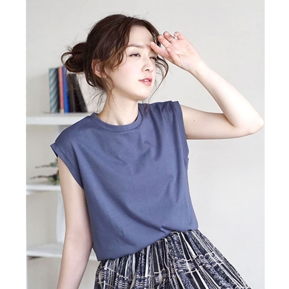 日本 zootie - Design+ 透氣肩線修飾無袖上衣-寶藍