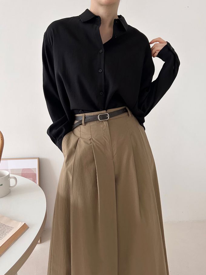 韓國女裝連線 - 質感薄透長袖翻領襯衫-白 (FREE)