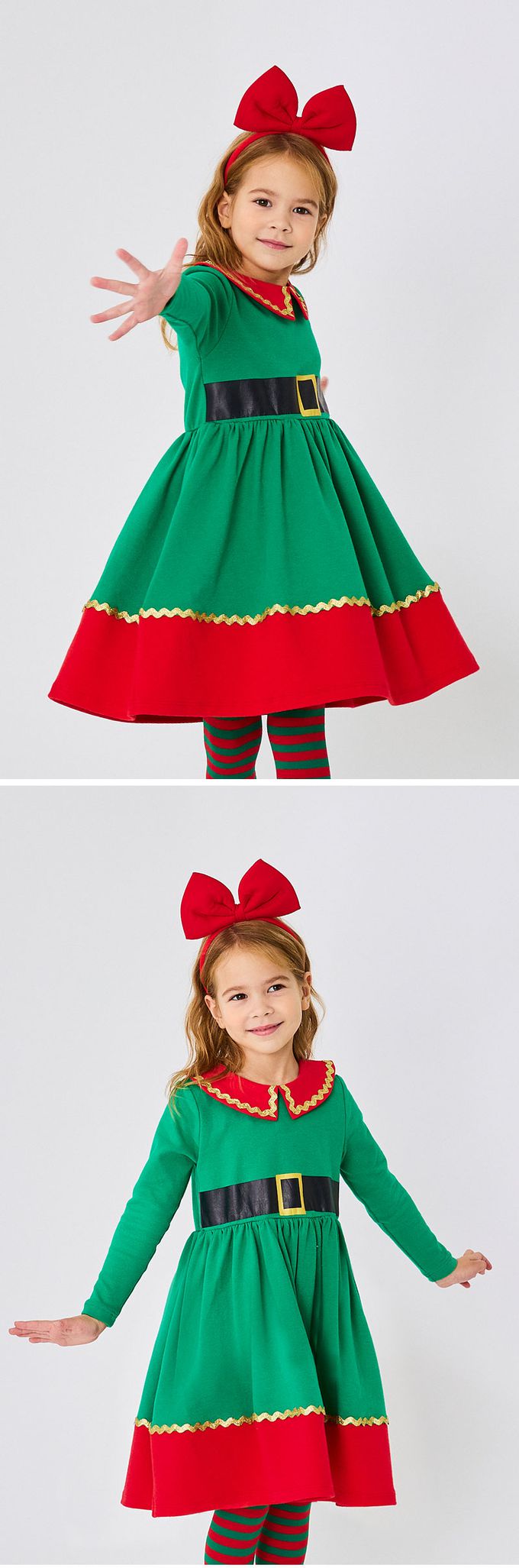 韓國 OZKIZ - (附尖帽,內搭褲)聖誕精靈女孩洋裝