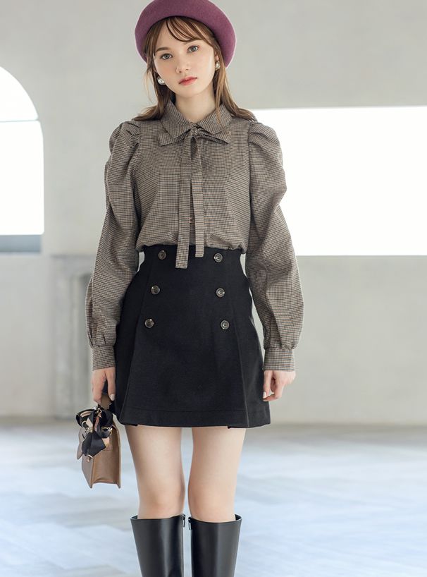 日本 GRL - 英倫風A字修身短裙-可可棕