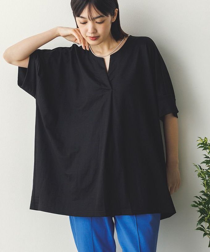 日本 Sans Souci 34+ - 接觸涼感 鑰匙領五分袖上衣-咖啡棕