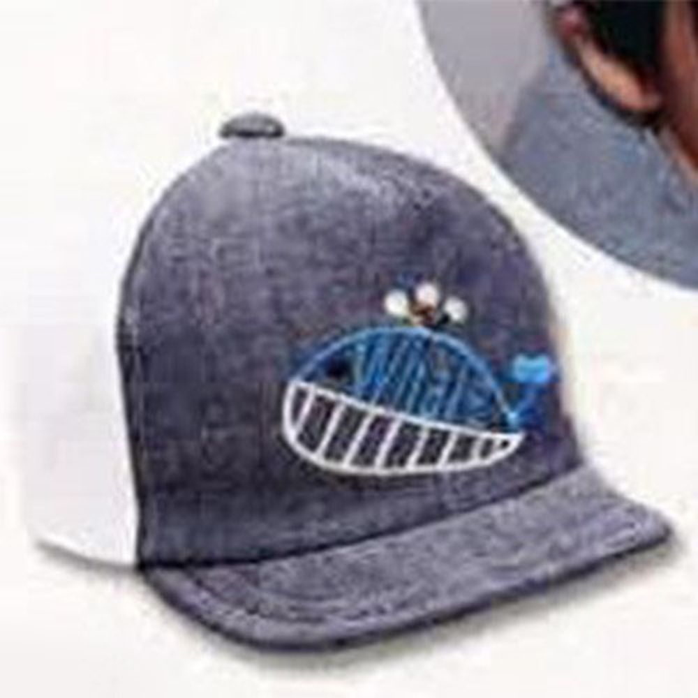 日本 SHAPOX - 日本製鯨魚刺繡棒球帽(附彈性帽帶)-灰黑