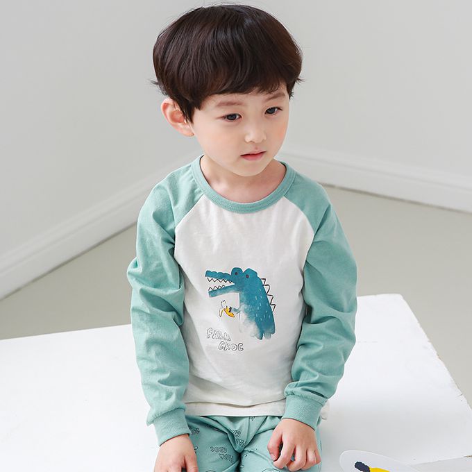 正韓 Cogibu - 極舒適無螢光劑 100% 有機棉幼兒/兒童睡衣/家居服套裝組-小鱷魚