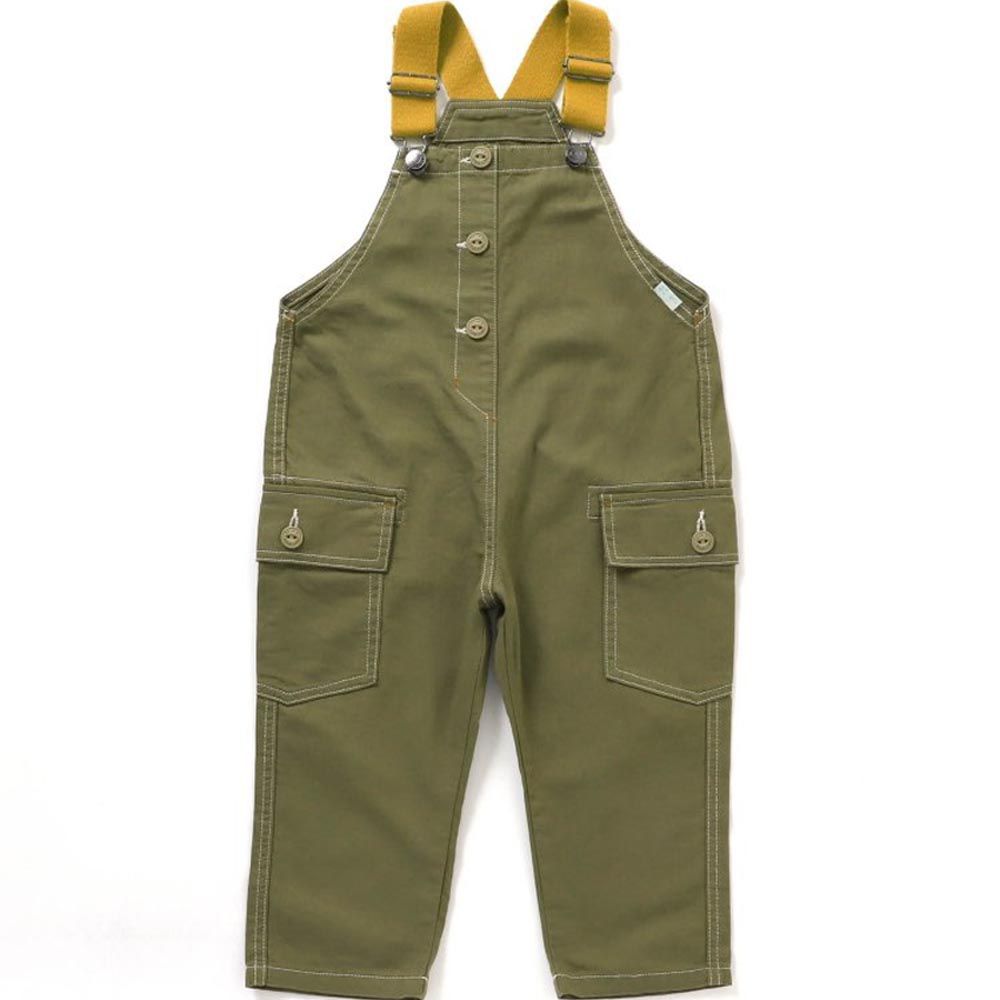 時髦工裝風可調長度吊帶褲-墨綠