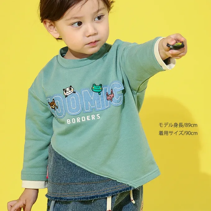 日本 ZOOLAND - 丹寧風小熊裏毛長袖上衣-品牌好朋友-海軍藍x黑