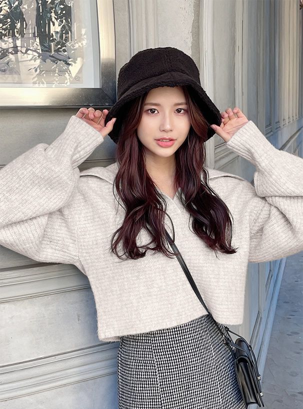 日本 GRL - 小V領畦編短版針織上衣-珊瑚粉 (F)