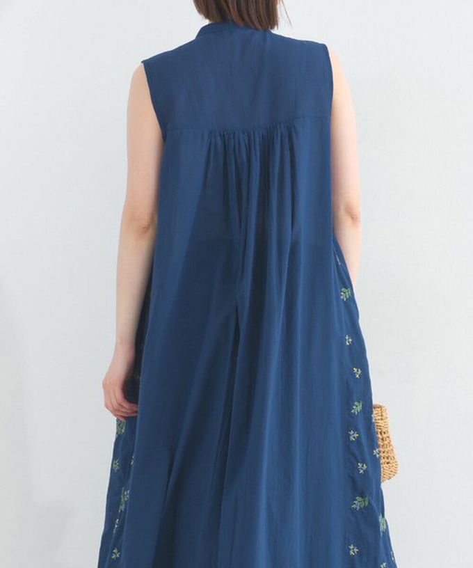 日本 Lupilien - 100%印度棉 優美植物側邊刺繡無袖洋裝-紫