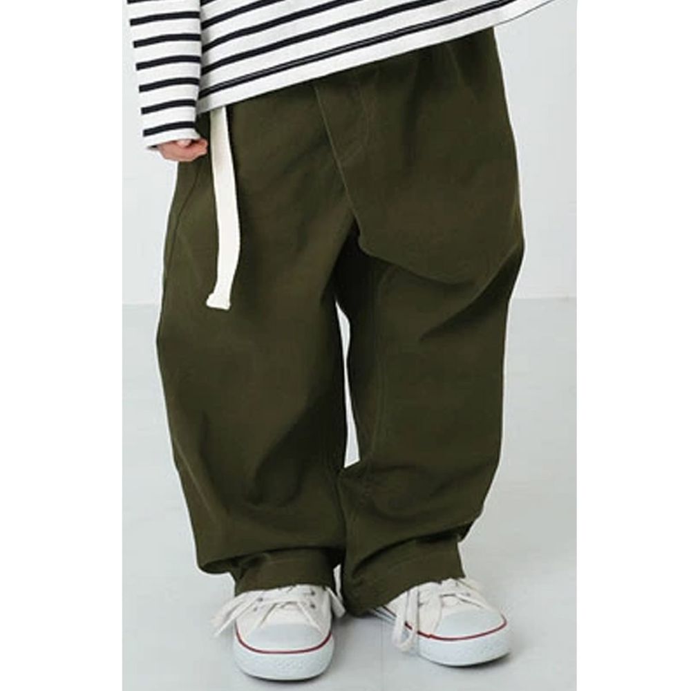 日本 devirock - 純棉 帥氣腰帶造型寬鬆長褲-墨綠