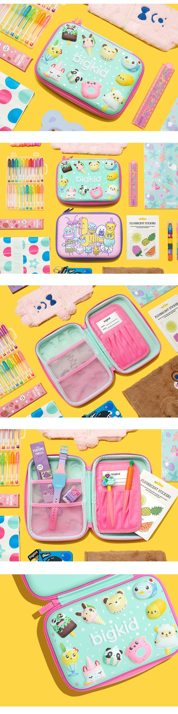 韓國 bigkid - 寬版雙拉鍊大開口鉛筆盒-立體甜點動物 (22*15*5cm)