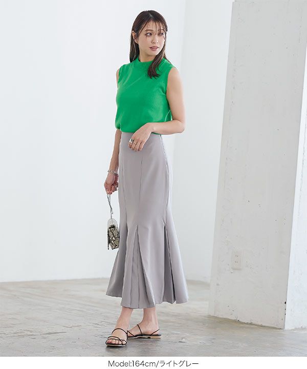 日本 Kobe Lettuce - 立體百褶魚尾長裙-淺灰
