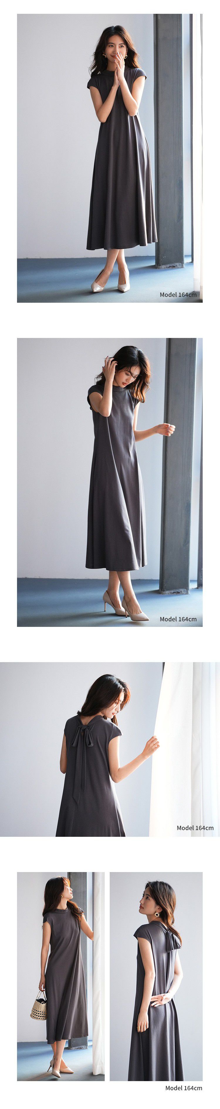 日本女裝代購 - 優雅扭結法式袖修身洋裝-薄荷綠