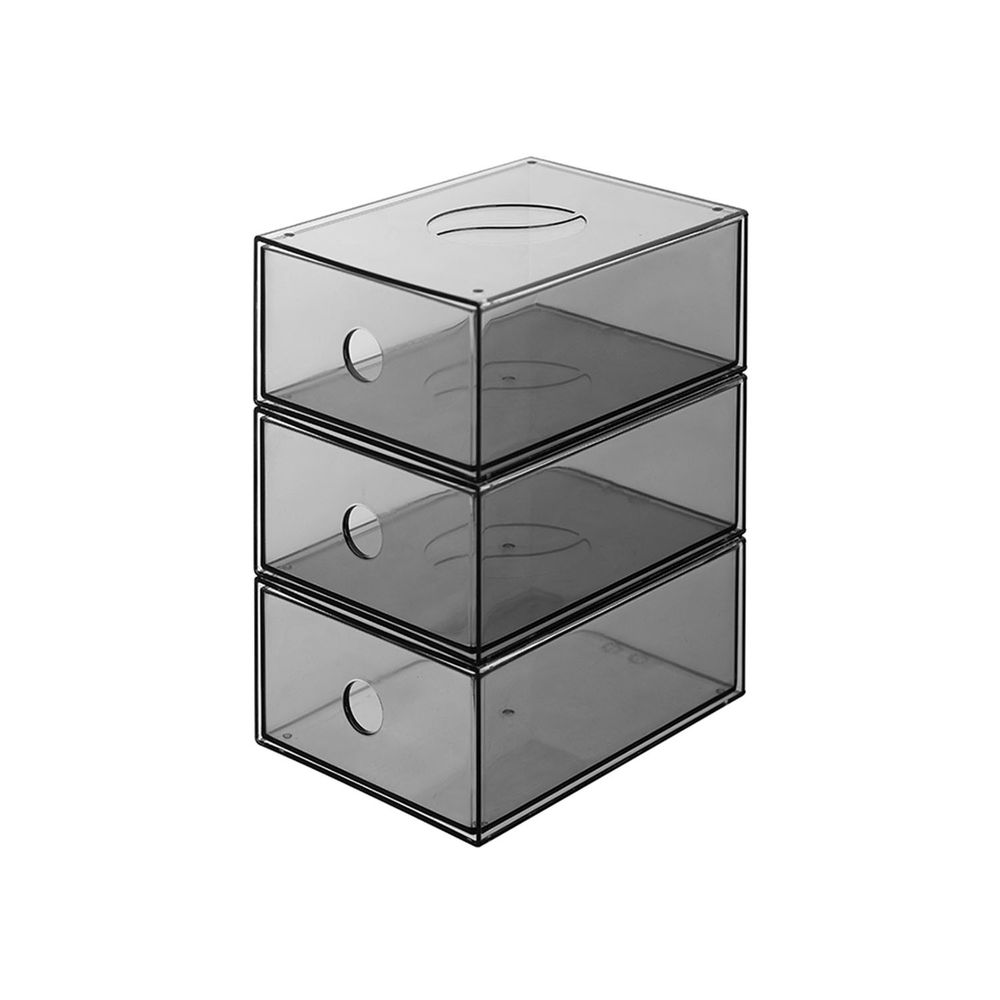 日本霜山 - 透明抽屜型小物分類儲物盒-透黑-3入