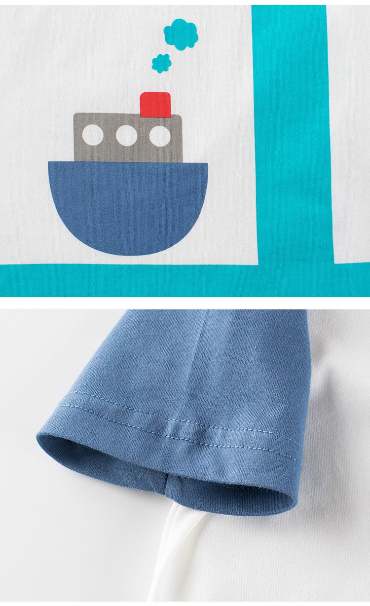 純棉短T-飛船5-白+深藍